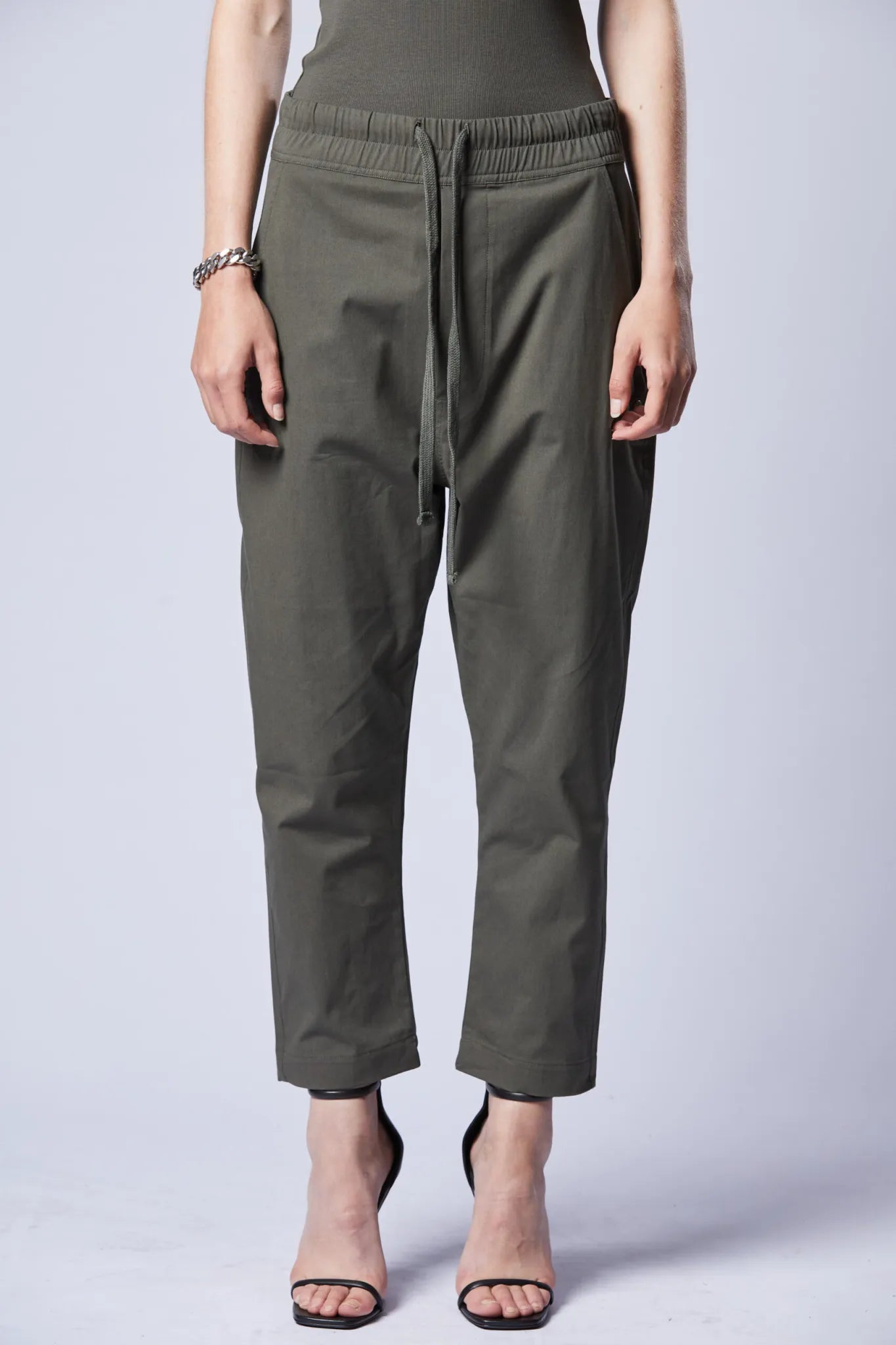 WOVEN DROP CROTCH TROUSERS IVY GREEN