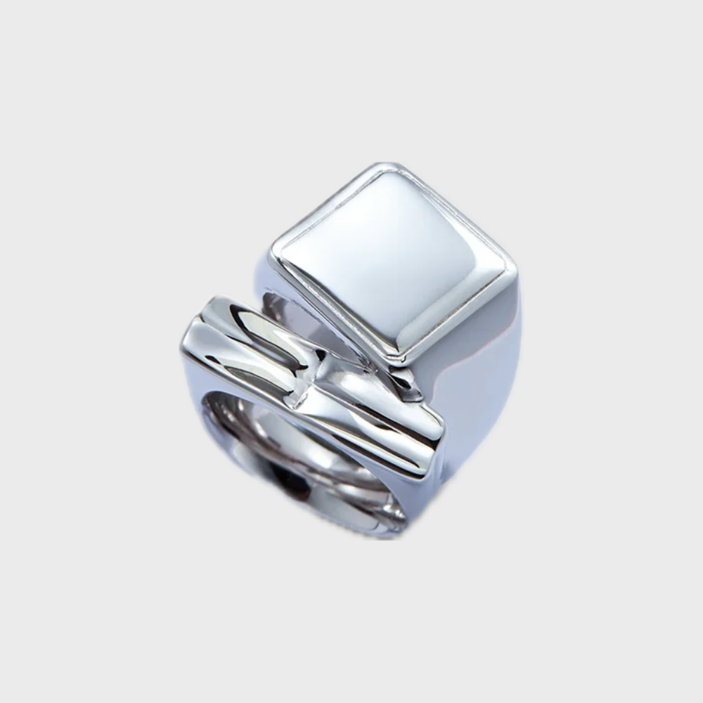 SILVER DOUBLE LAYER GEOMETRIC RING