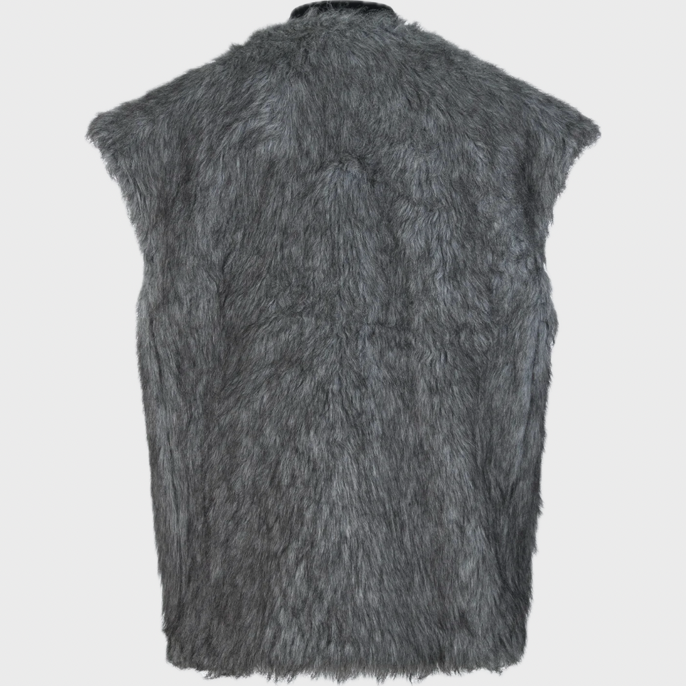 BLACK REVERSIBLE FAUX-FUR VEST