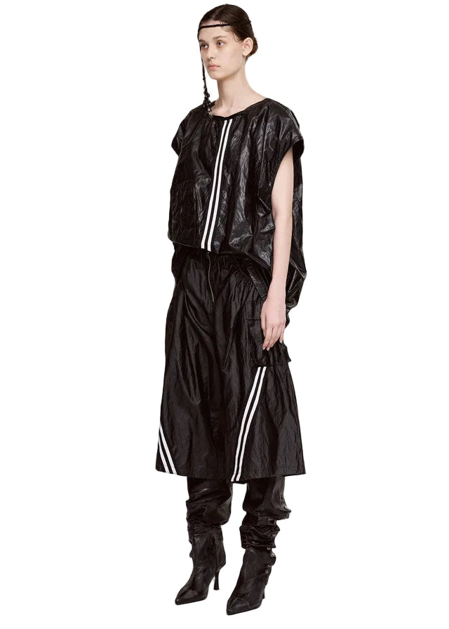 PLEATED POCKET MID PANTS LEATHER