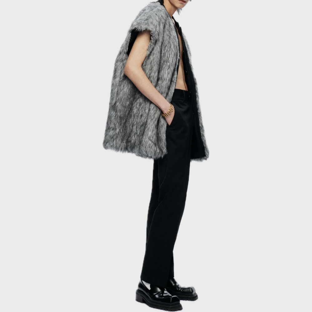 BLACK REVERSIBLE FAUX-FUR VEST