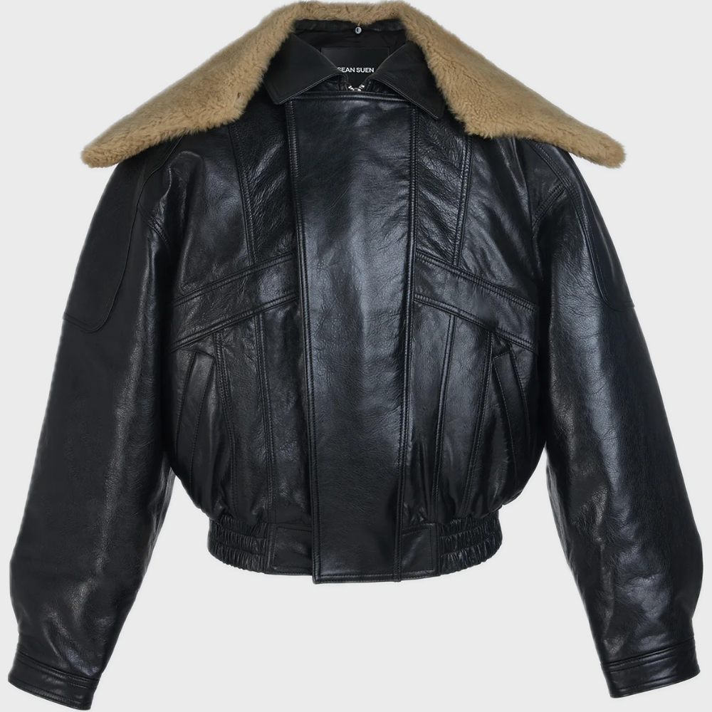 BLACK SHEEPSKIN BOMBER JACKET