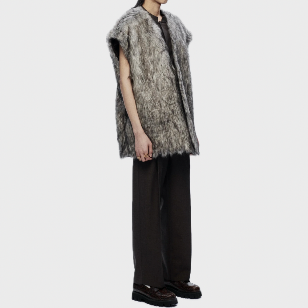 BROWN REVERSIBLE FAUX-FUR VEST