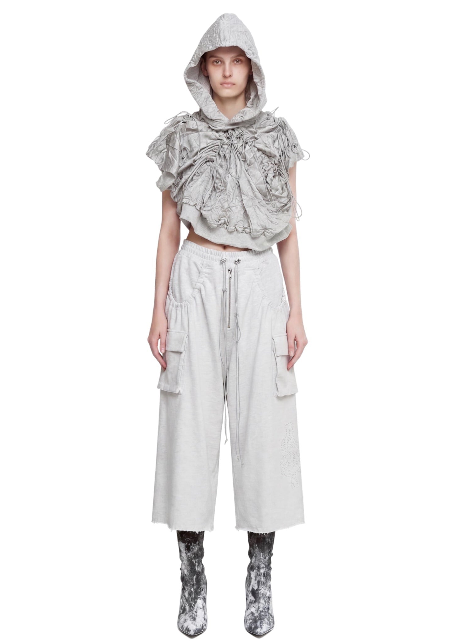 ASP LOGO BEEDS PLEATS POCKET WIDE PANTS