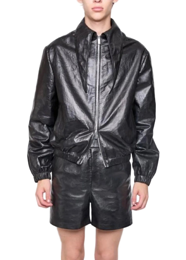 BLACK POINT COLLAR LEATHER JACKET
