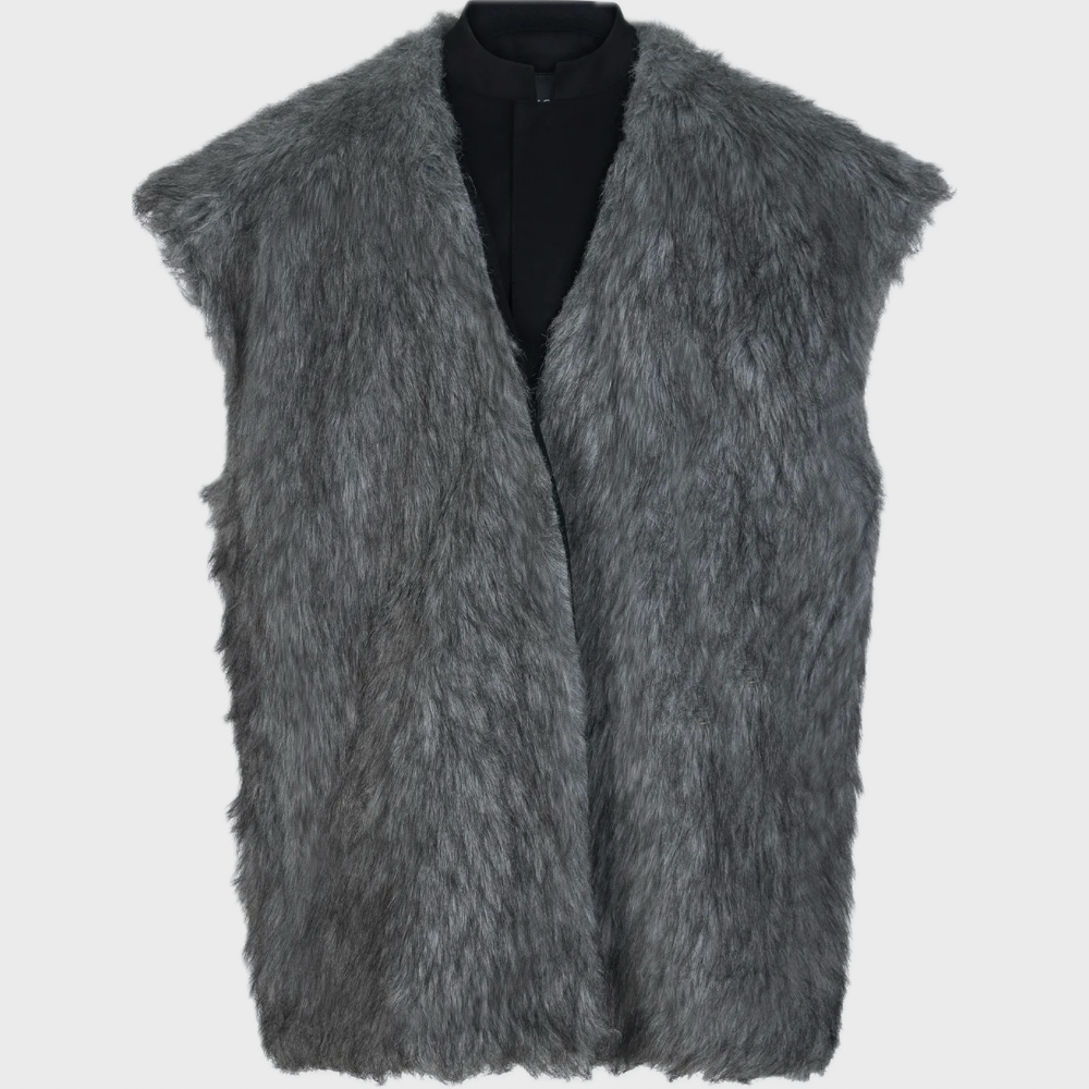 BLACK REVERSIBLE FAUX-FUR VEST