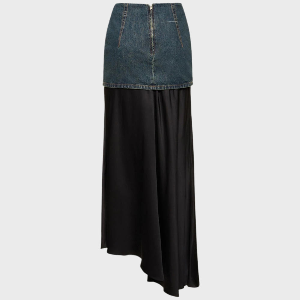 COTTON DENIM LAYERED LONG SKIRT