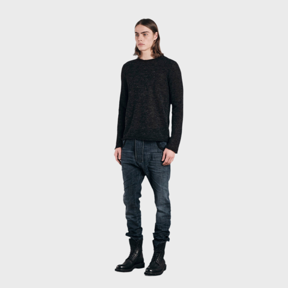 VISCOSE AND VIRGIN WOOL CREW NECK SWEATER BLACK