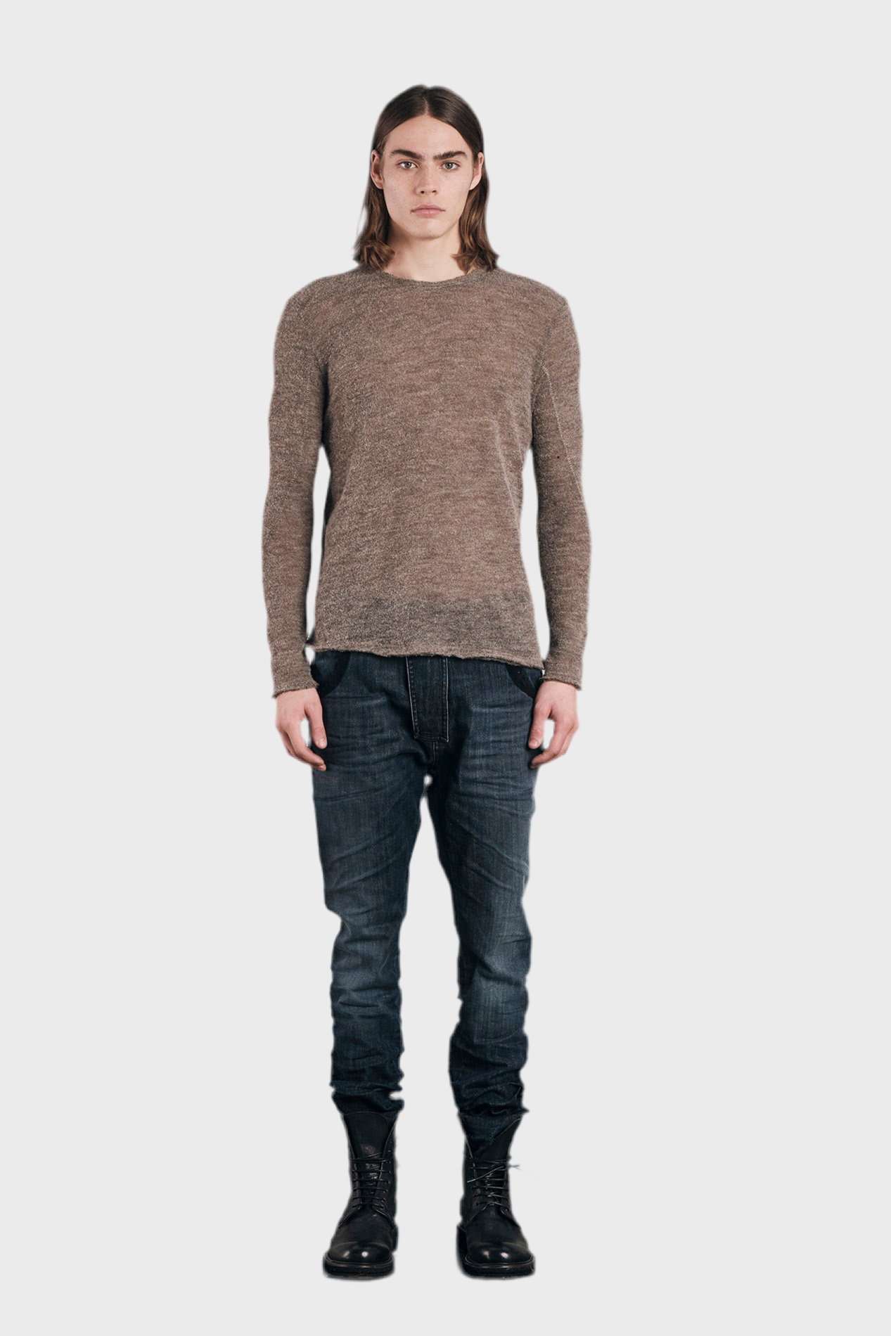 VISCOSE AND VIRGIN WOOL CREW NECK SWEATER TAUPE