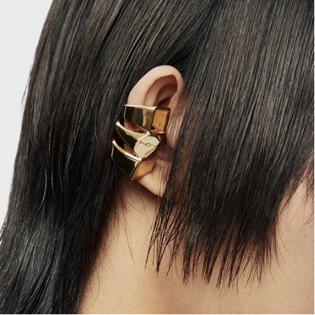 GOLD TRIPLE LAYER GEOMETRIC EAR CUFF