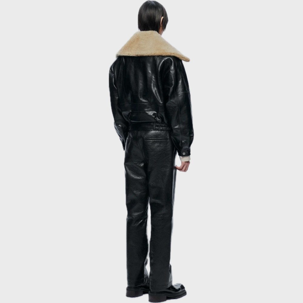 BLACK SHEEPSKIN BOMBER JACKET