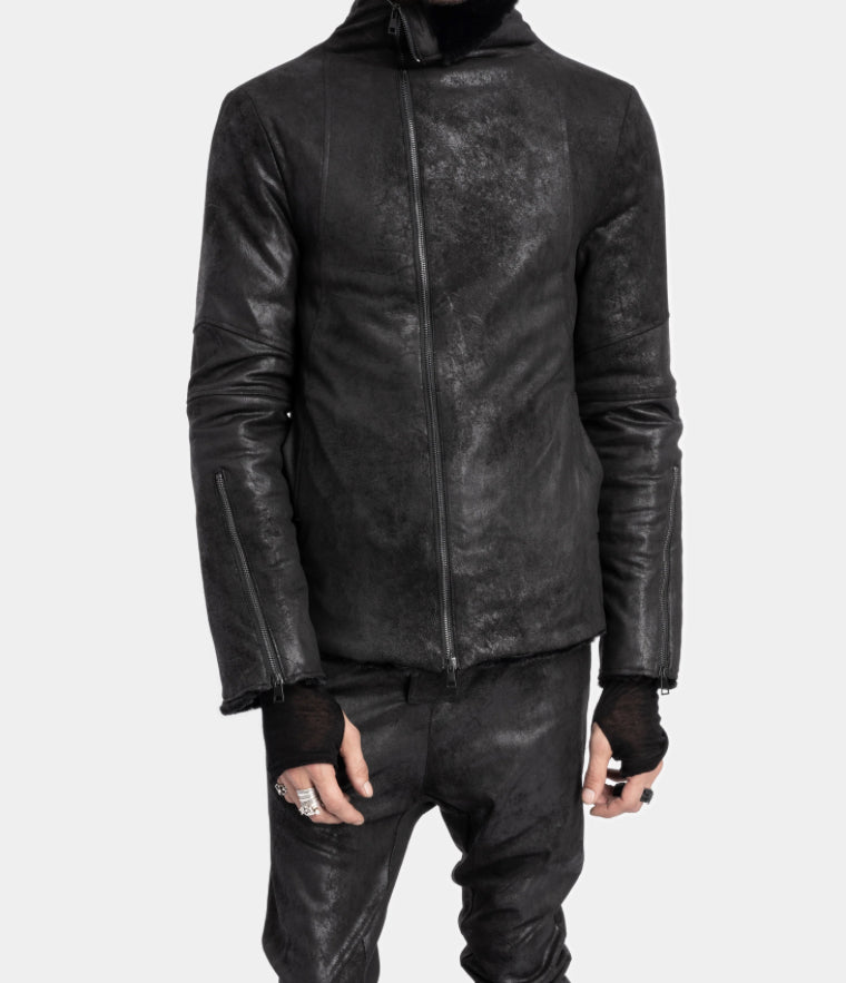 FEAX LEATHER AND FUR JACKET