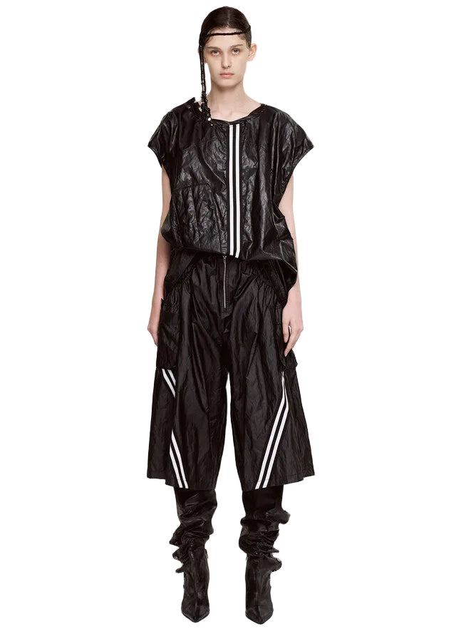 PLEATED POCKET MID PANTS LEATHER