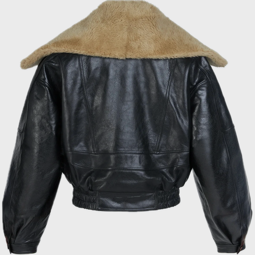 BLACK SHEEPSKIN BOMBER JACKET