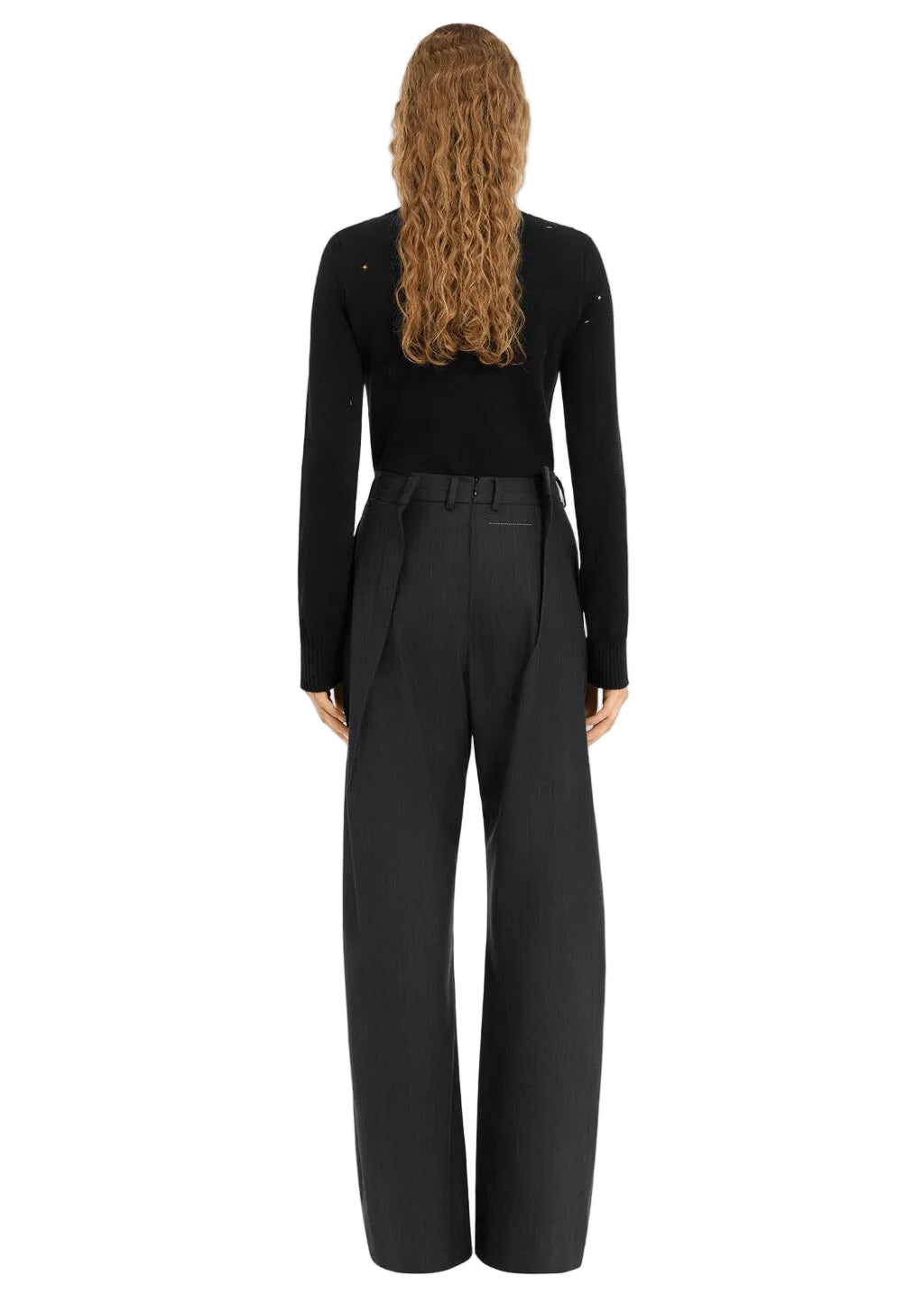 PINSTRIPE TROUSERS WITH ASYMMETRIC WAISTBAND