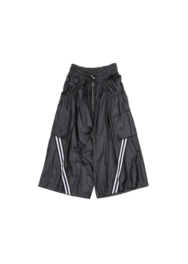 PLEATED POCKET MID PANTS LEATHER