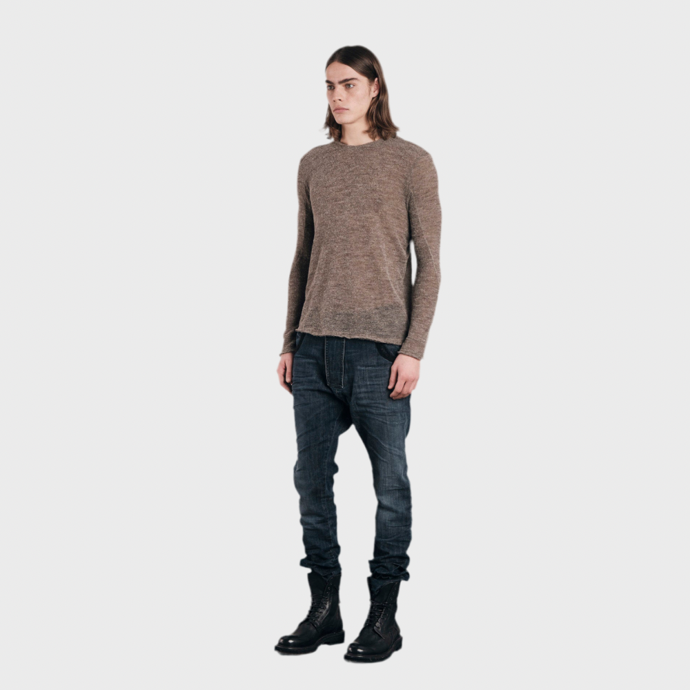 VISCOSE AND VIRGIN WOOL CREW NECK SWEATER TAUPE