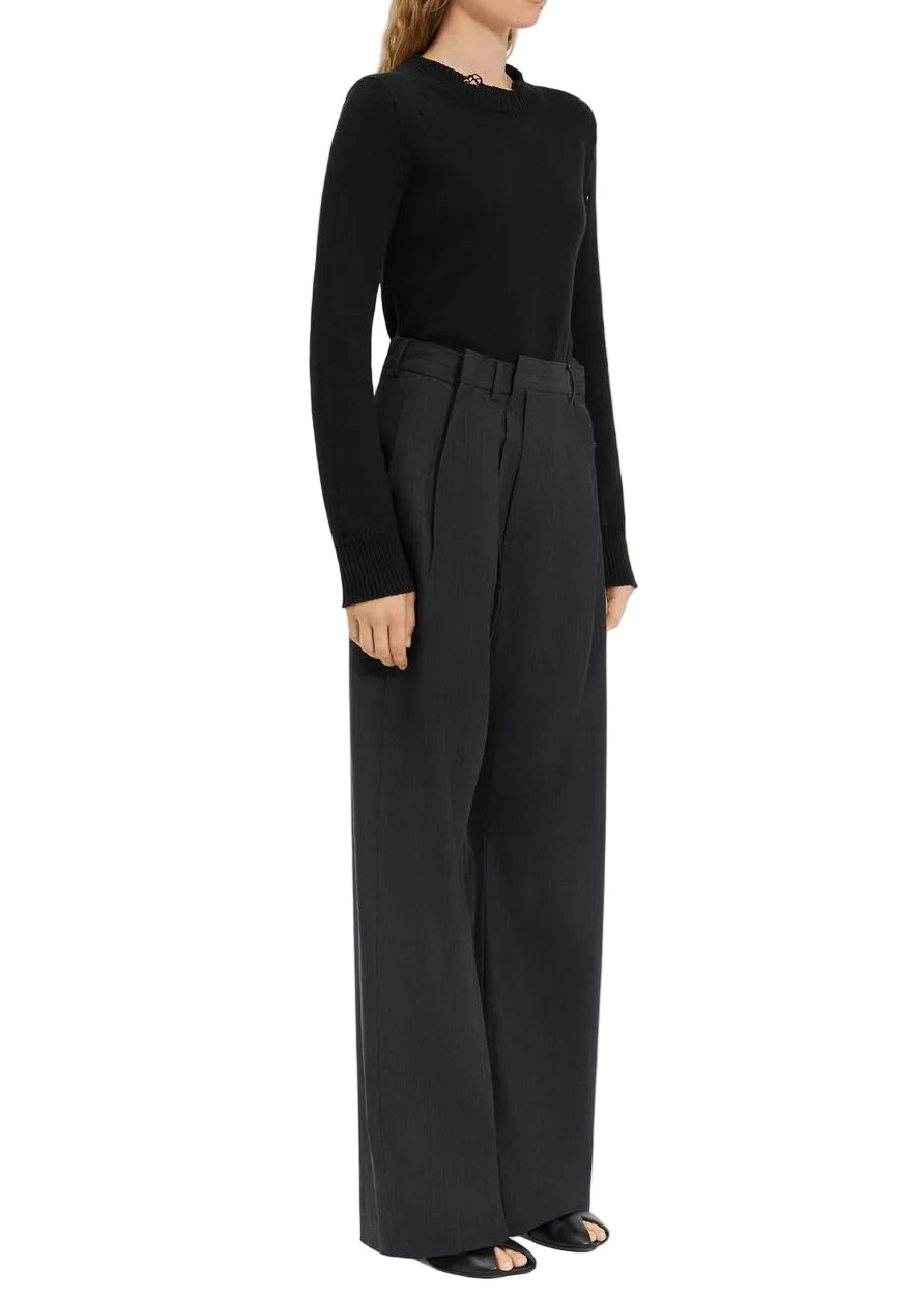 PINSTRIPE TROUSERS WITH ASYMMETRIC WAISTBAND