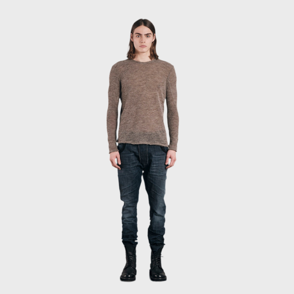 VISCOSE AND VIRGIN WOOL CREW NECK SWEATER TAUPE