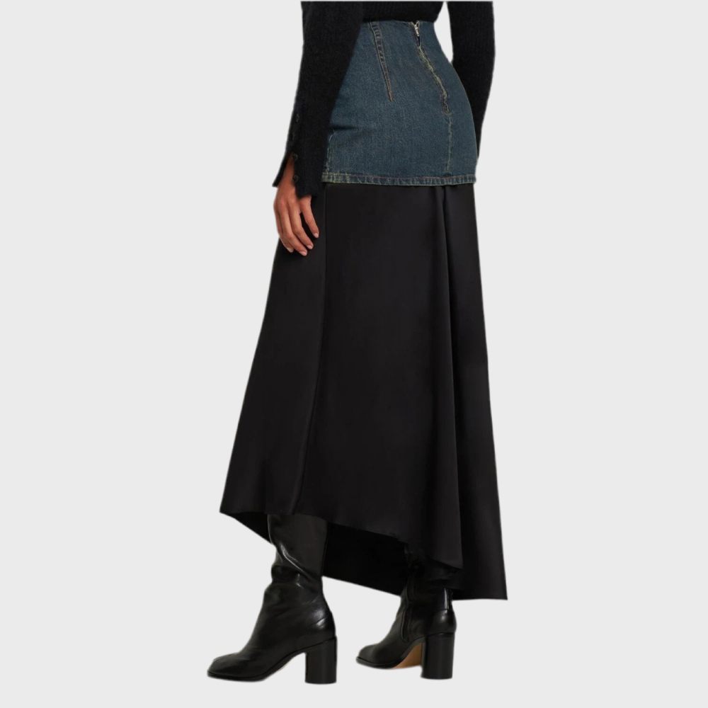 COTTON DENIM LAYERED LONG SKIRT