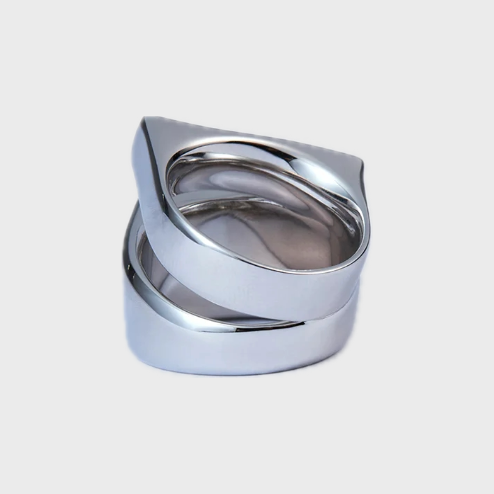 SILVER DOUBLE LAYER GEOMETRIC RING