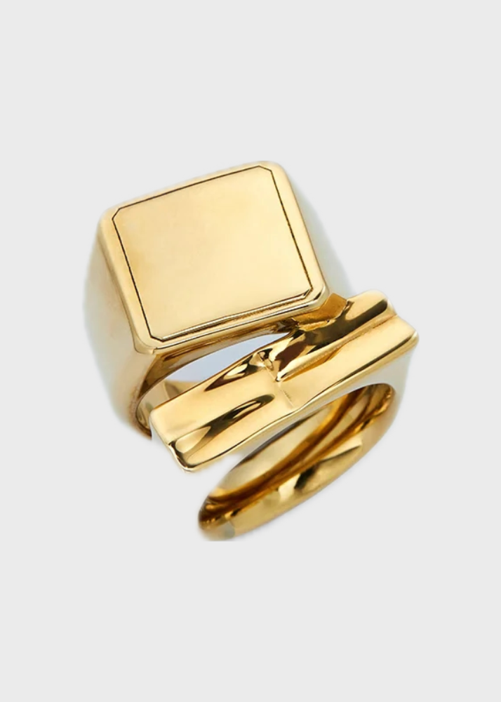 GOLD DOUBLE LAYER GEOMETRIC RING