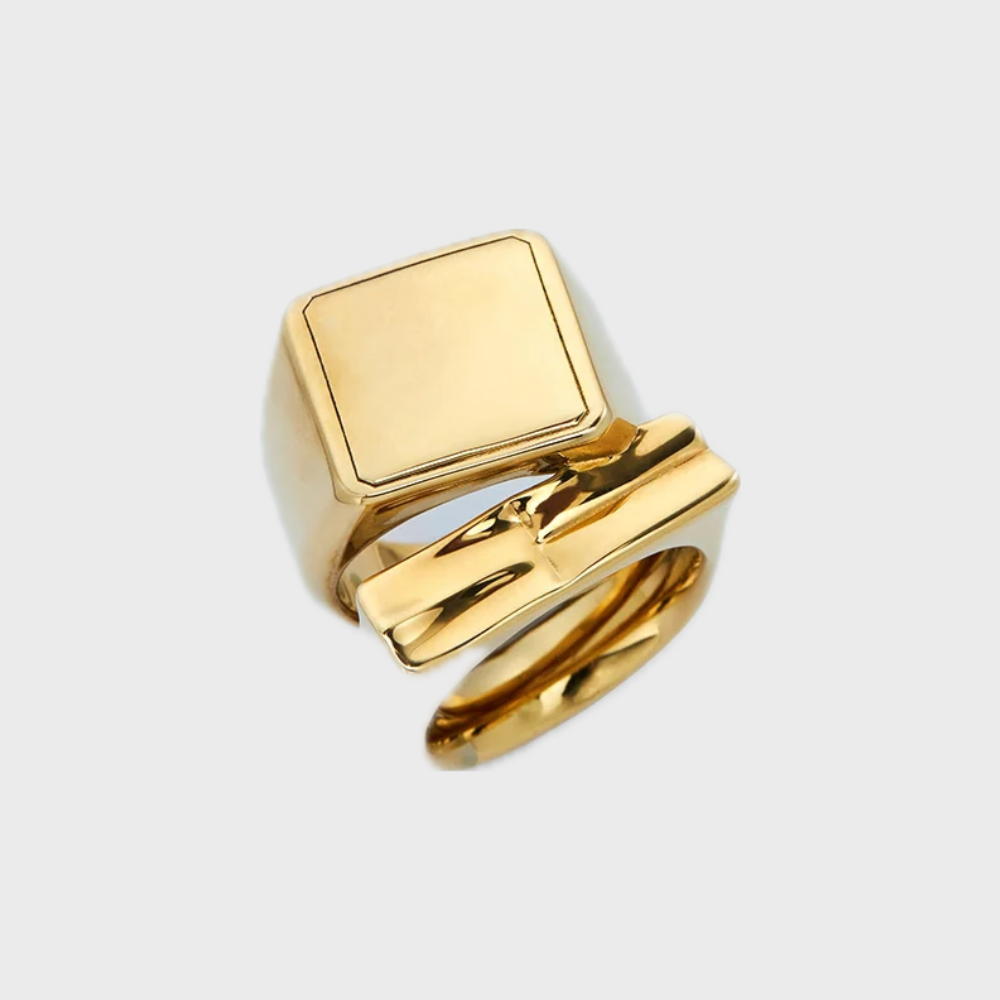 GOLD DOUBLE LAYER GEOMETRIC RING