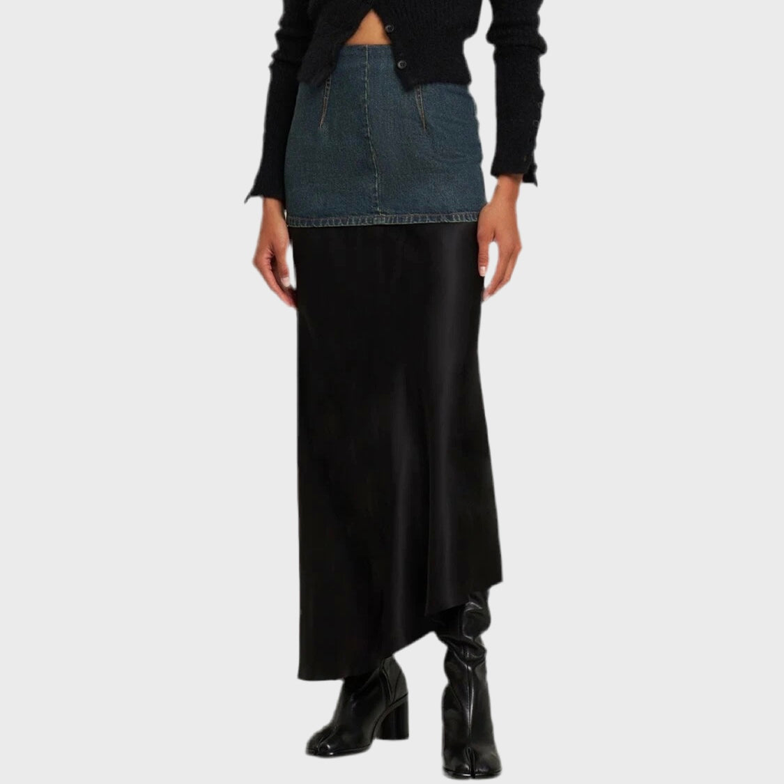 COTTON DENIM LAYERED LONG SKIRT