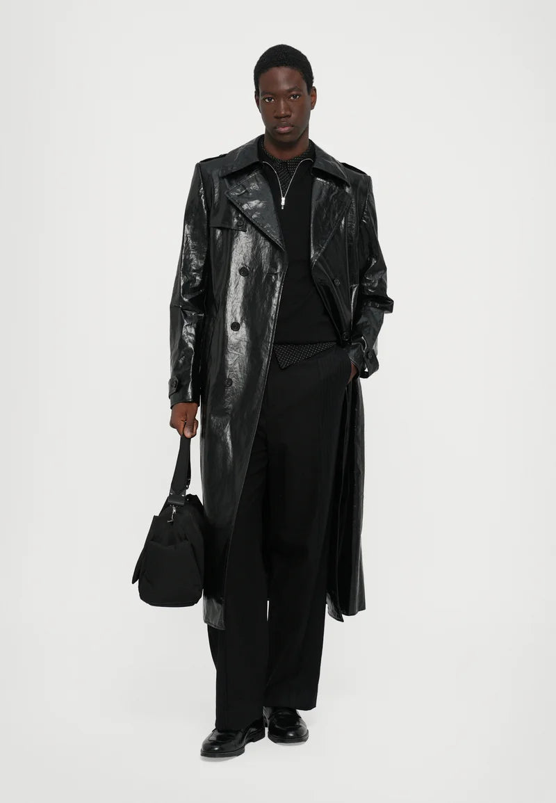 MM6 patent leather trench coat