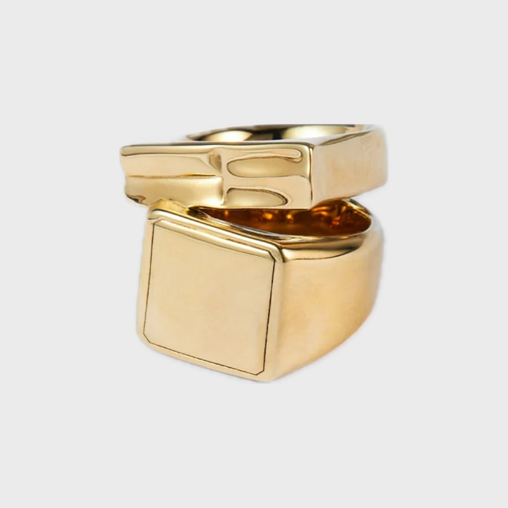 GOLD DOUBLE LAYER GEOMETRIC RING