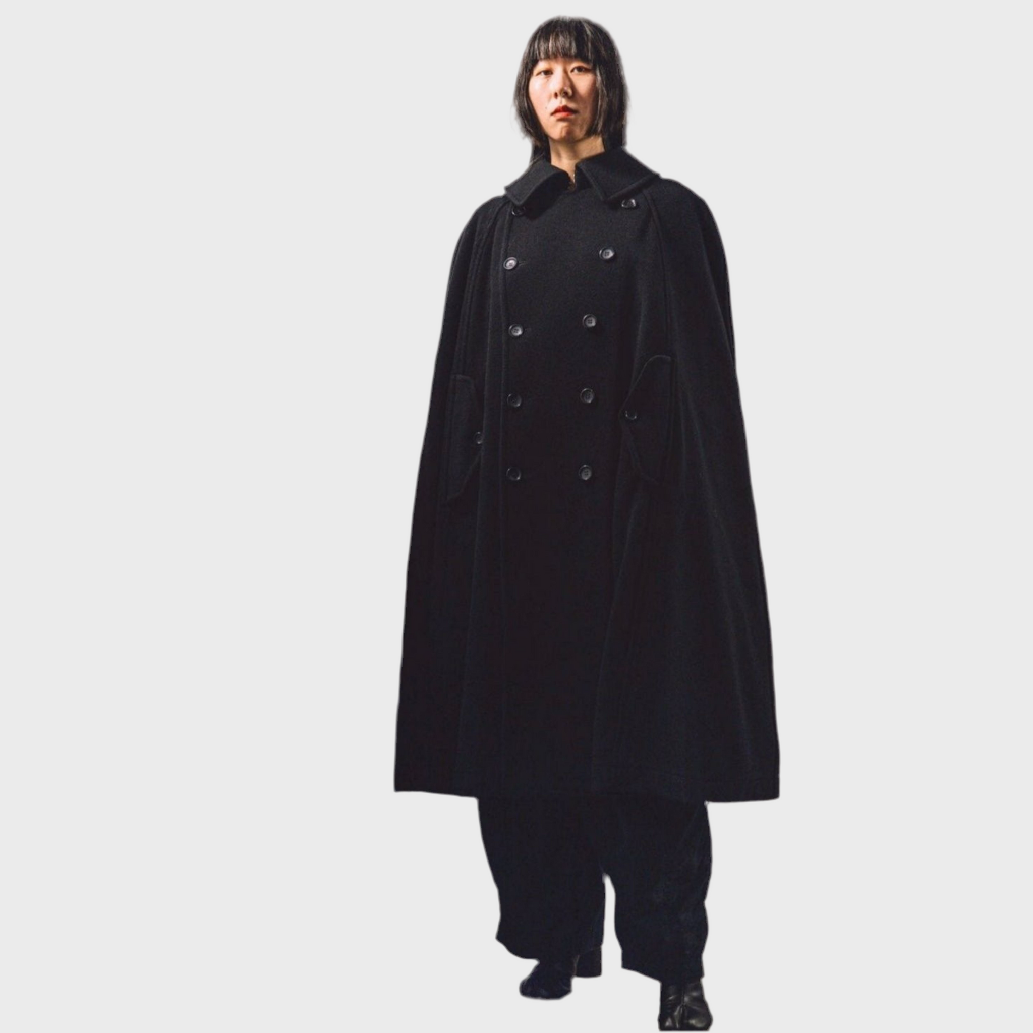 WOOL CAPE COAT BLACK