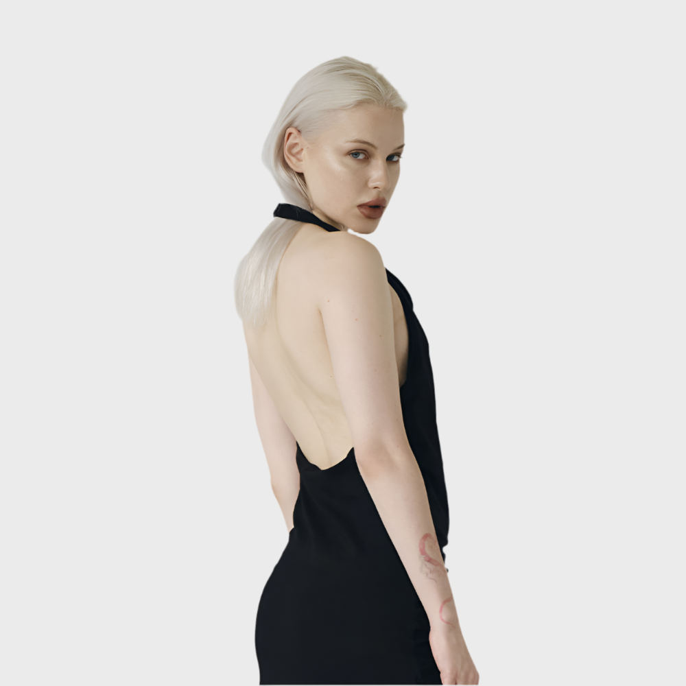 BACKLESS JERSEY DRESS BLACK