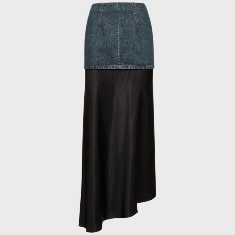 COTTON DENIM LAYERED LONG SKIRT