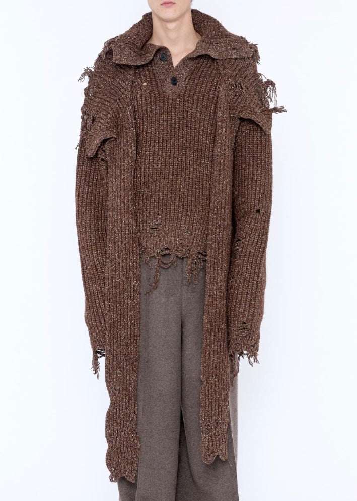 BROWN DISTRESSED SWEATER