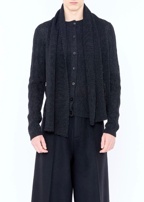 BLACK CARDIGAN WITH SCARF