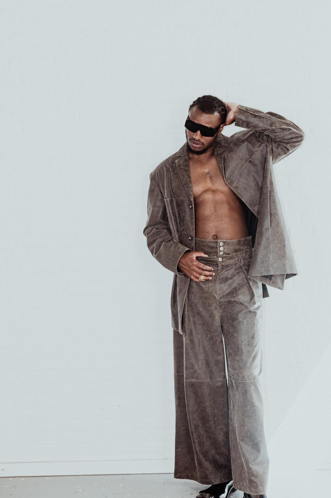 BROWN SEAN SUEN LONG LEATHER PANTS