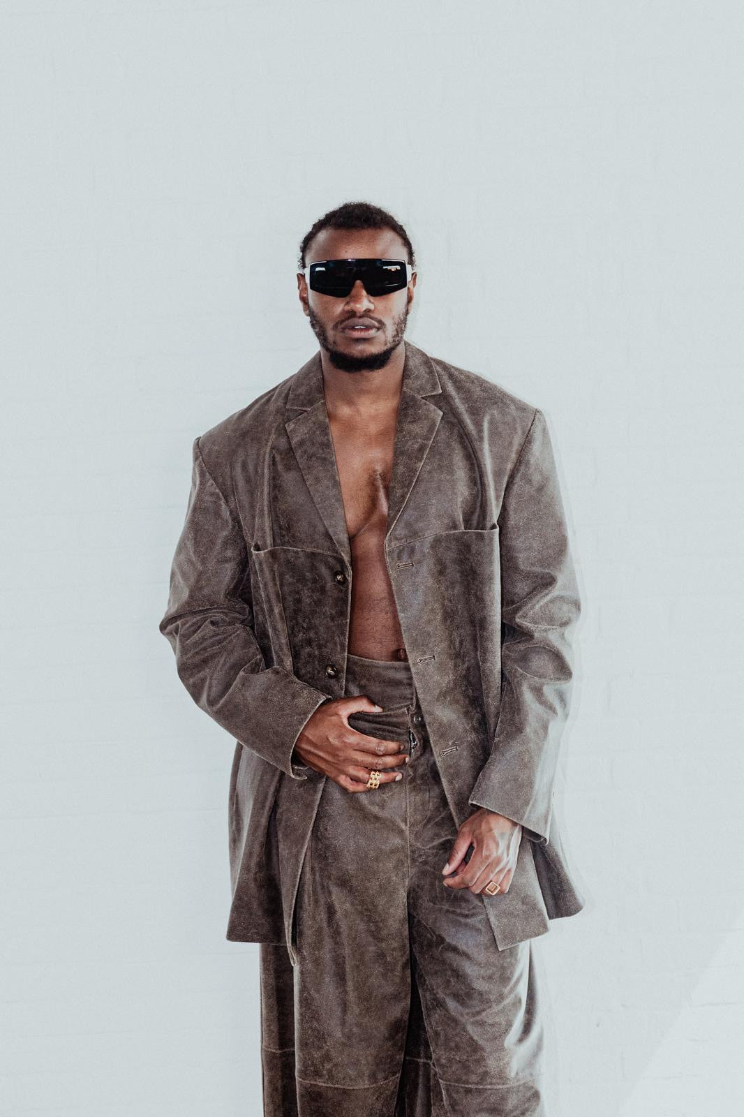 BROWN SEAN SUEN LONG LEATHER PANTS