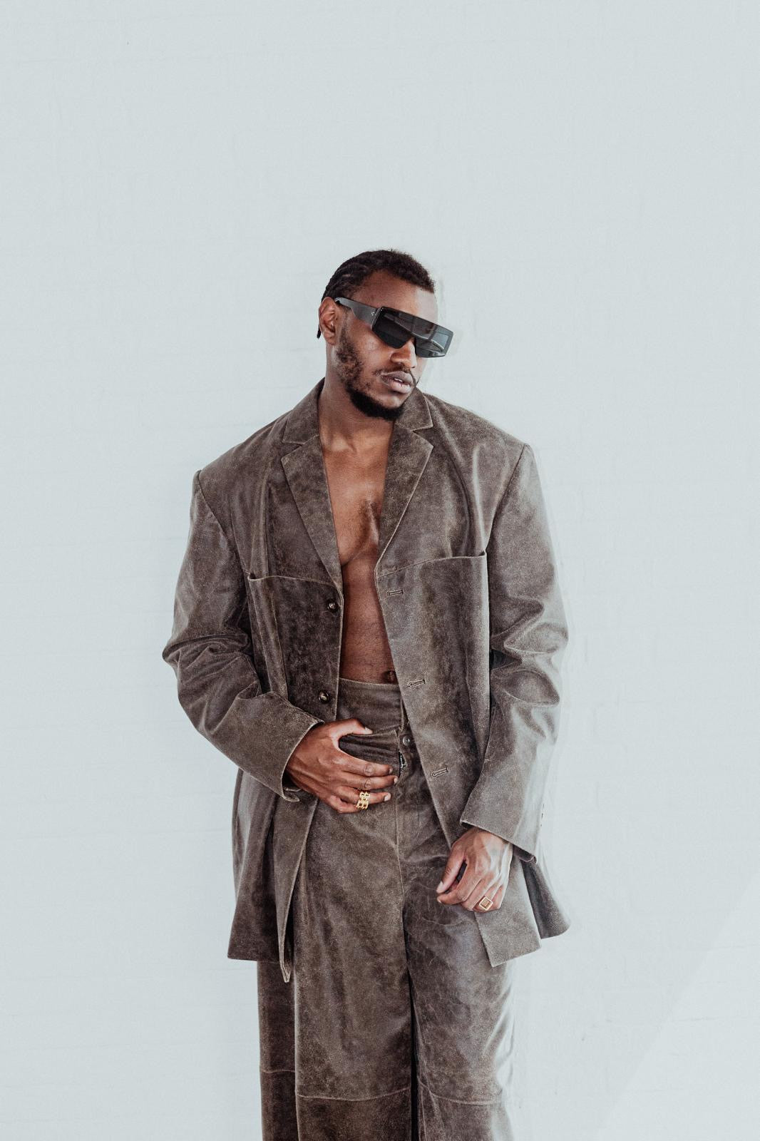 BROWN SPLIT LEATHER BLAZER