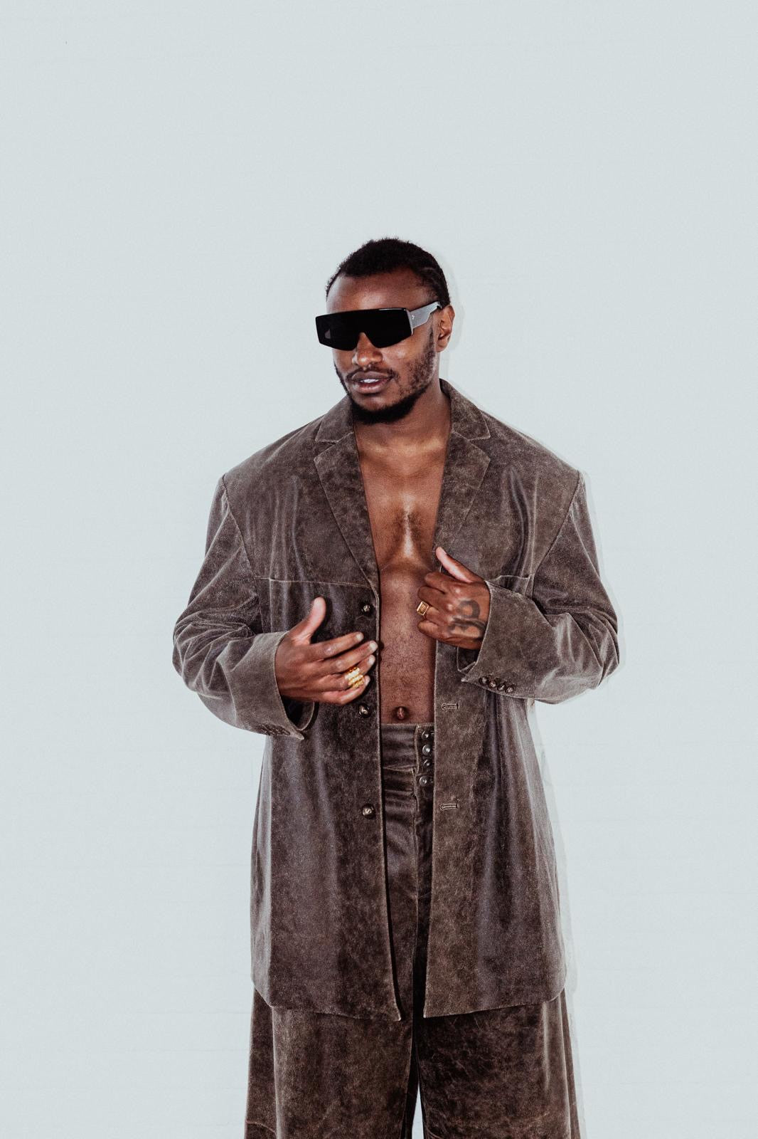 BROWN SPLIT LEATHER BLAZER