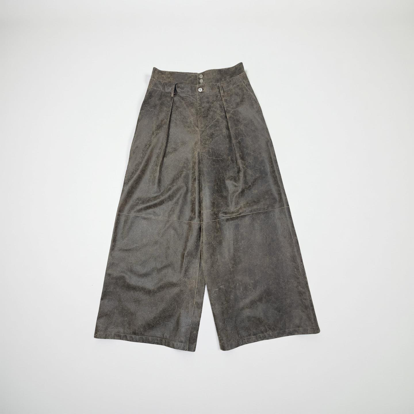 BROWN SEAN SUEN LONG LEATHER PANTS