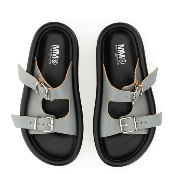 MM6 PADDED LEATHER BUCKLE SANDALS