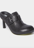 ERNESTO DOLANI LEATHER MULE WITH HEEL AND SIDE BUCKLE