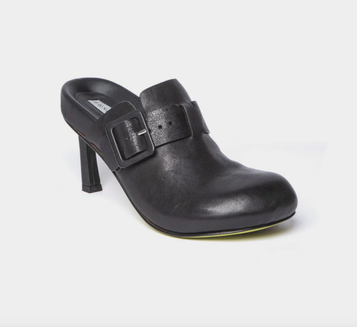ERNESTO DOLANI LEATHER MULE WITH HEEL AND SIDE BUCKLE