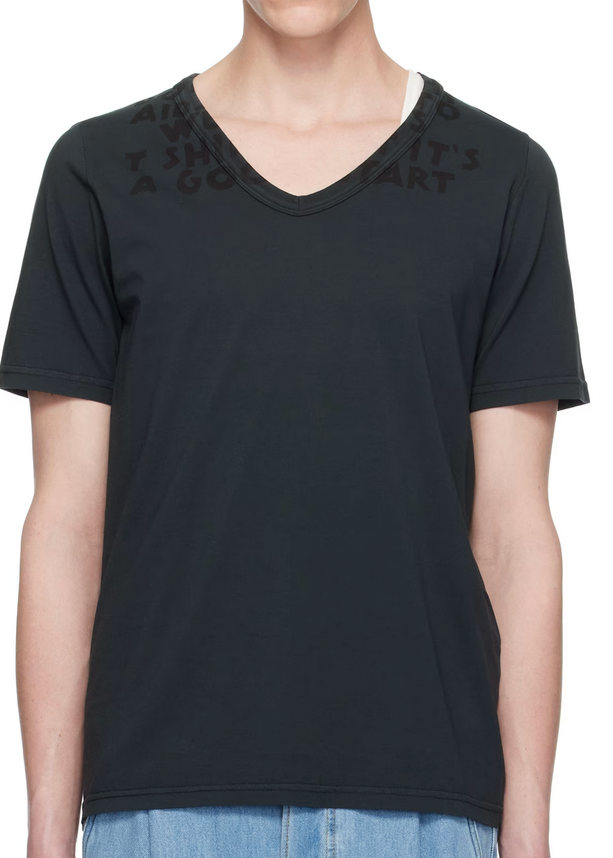 MM6 Black V-Neck SIDA Jersey T-shirt