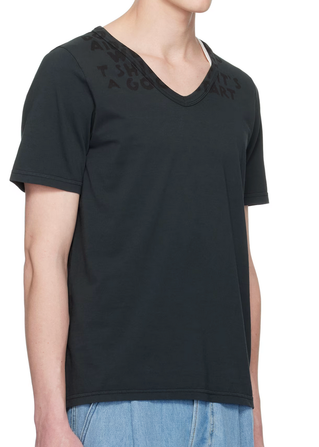 MM6 Black V-Neck SIDA Jersey T-shirt