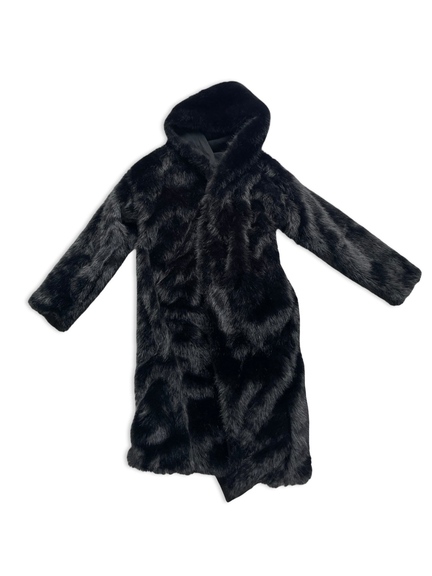 COAT JEANS REVERSIBEL FAKE FUR BLACK LONG