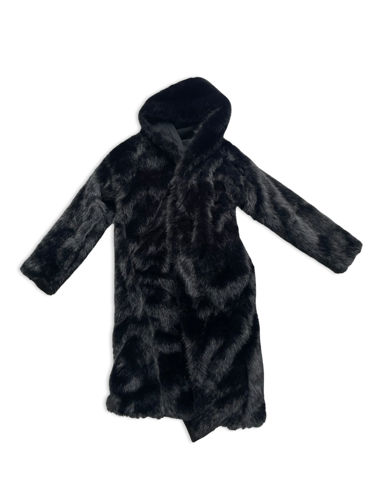 COAT JEANS REVERSIBEL FAKE FUR BLACK LONG