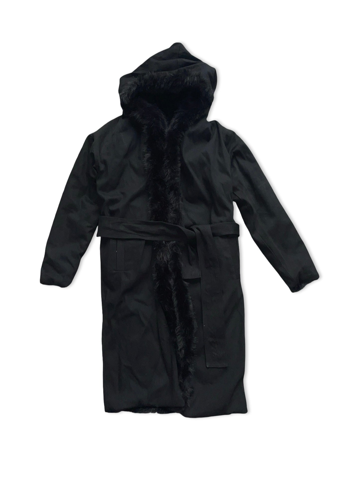 COAT JEANS REVERSIBEL FAKE FUR BLACK LONG