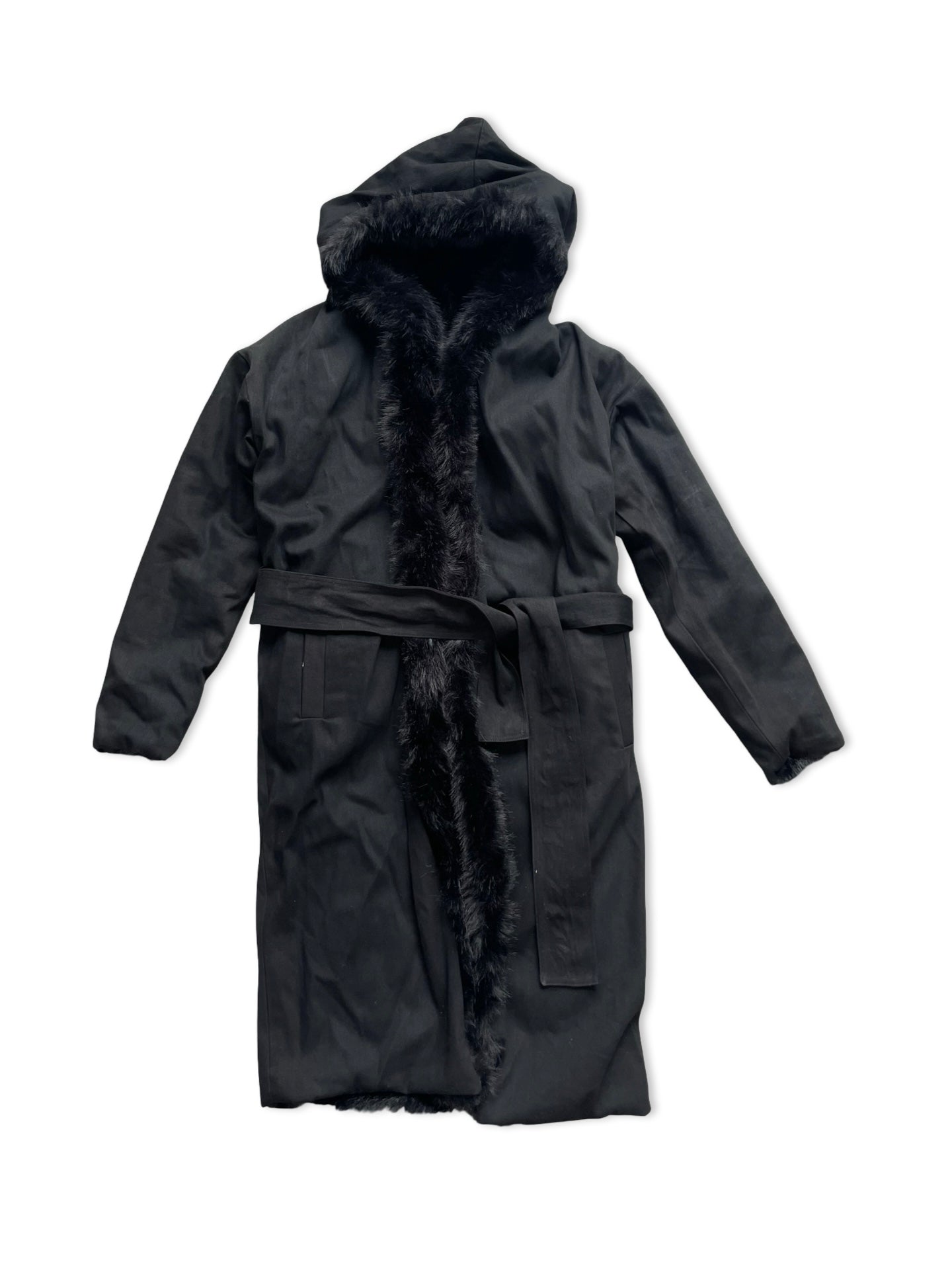 COAT JEANS REVERSIBEL FAKE FUR BLACK LONG
