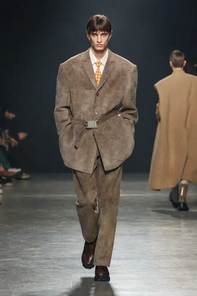 BROWN SEAN SUEN LONG LEATHER PANTS